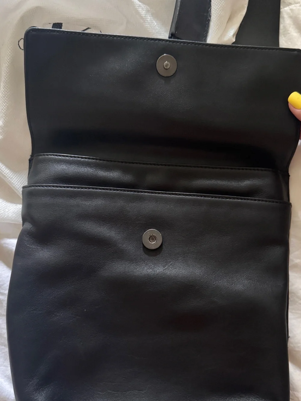 Y2K Calvin Klein Unisex Black Leather Asymmetric Sling Crossbody Bag EUC